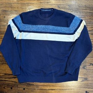 Izod Blue and White Crewneck Sweater with Striped Design